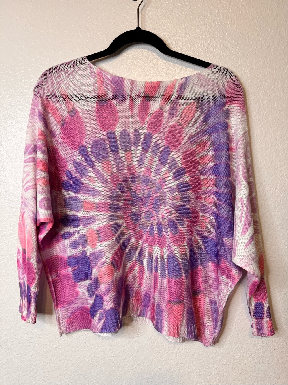 GiGi Moda Pink Purple Netting Tie Dye Dolman Top sz L made in Italy Top Shirt
